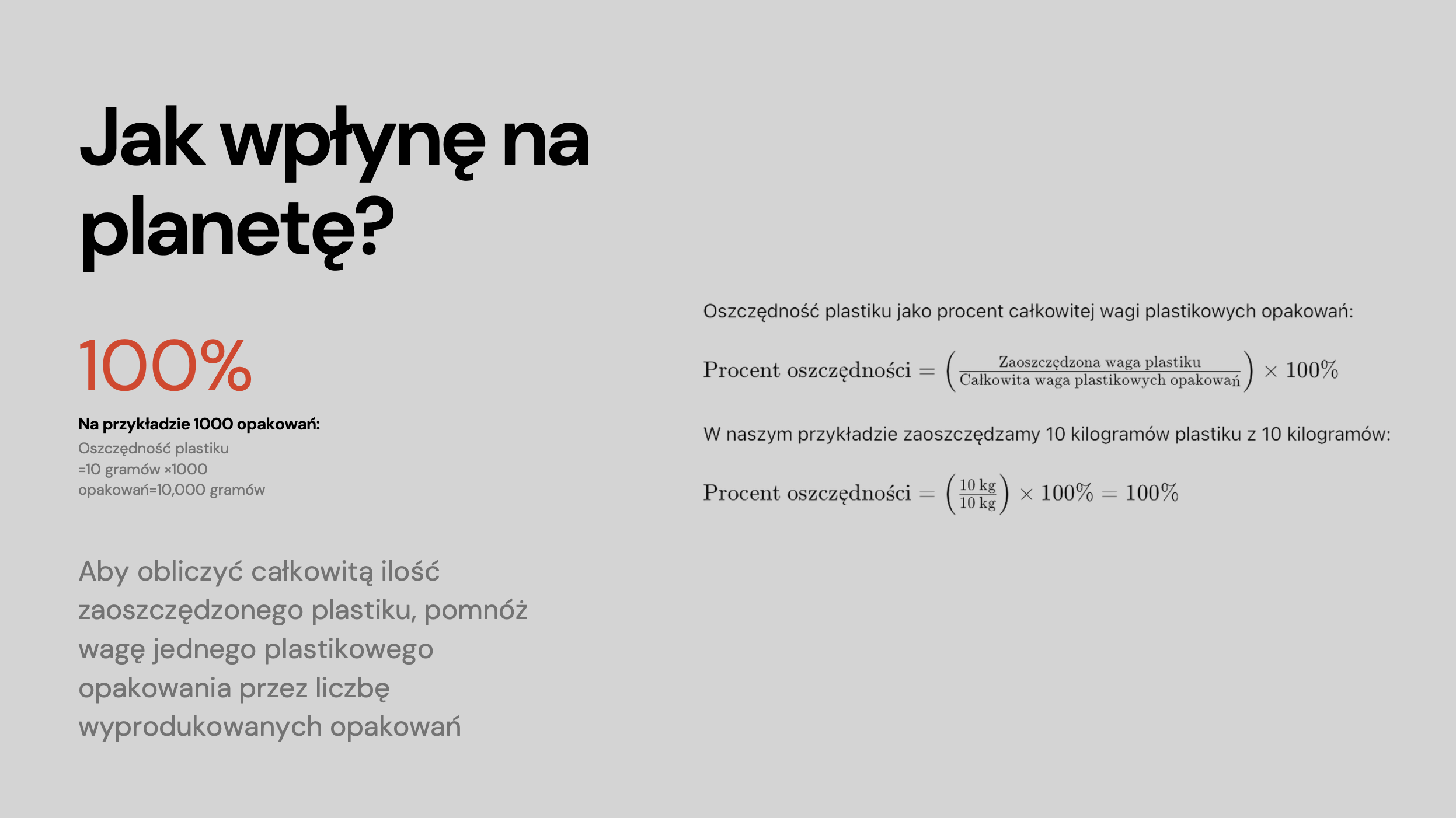 Obliczenia oszczednosci plastiku: 100% redukcji