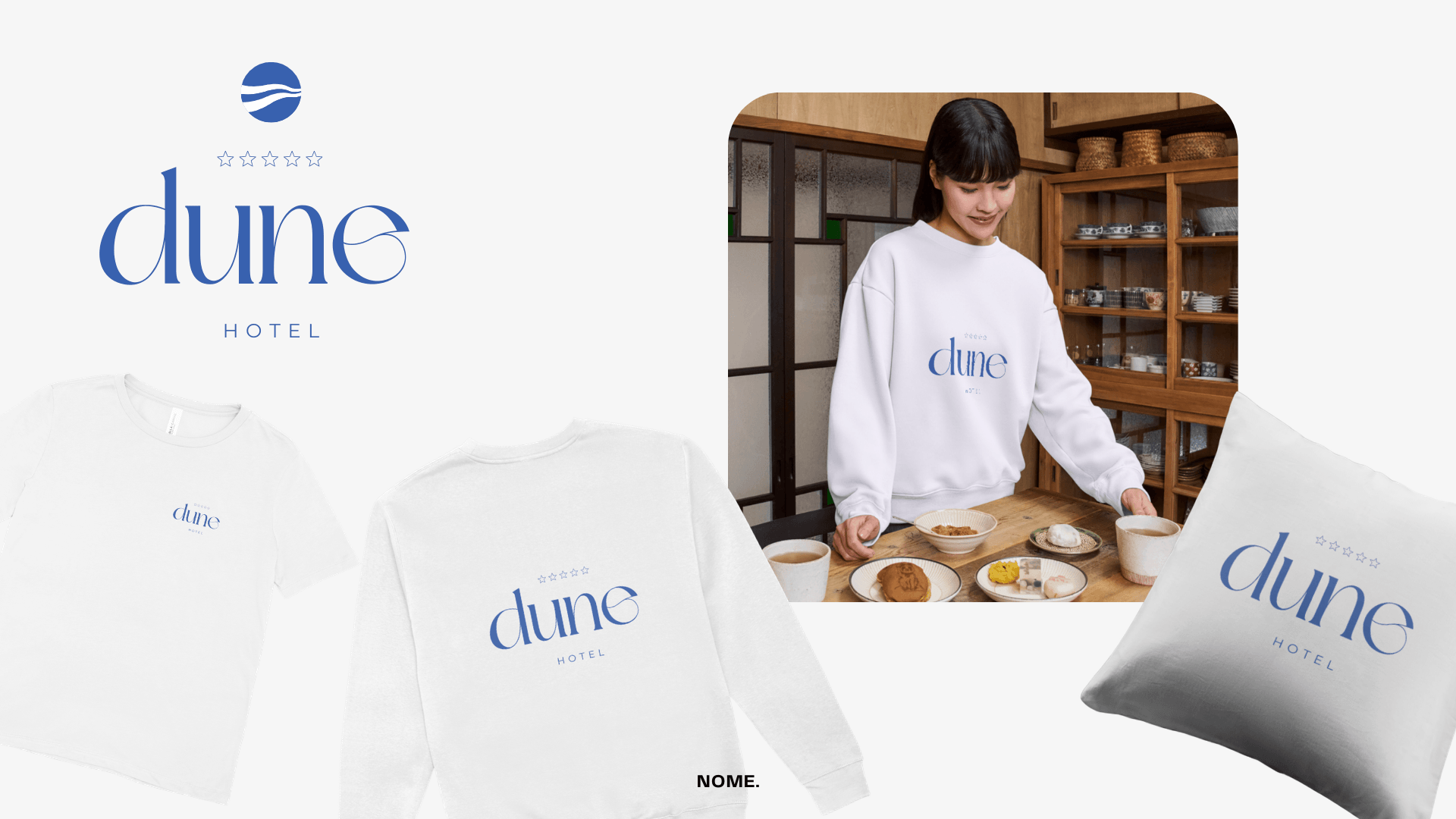Dune Hotel, merch hotelowy: koszulki, bluzy, poduszki z logo