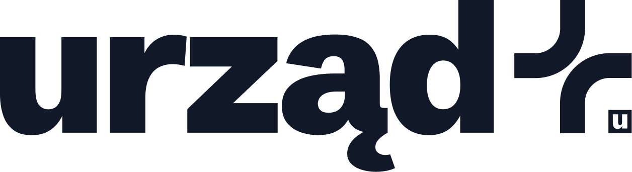 Urząd+: granatowy logotyp na białym tle