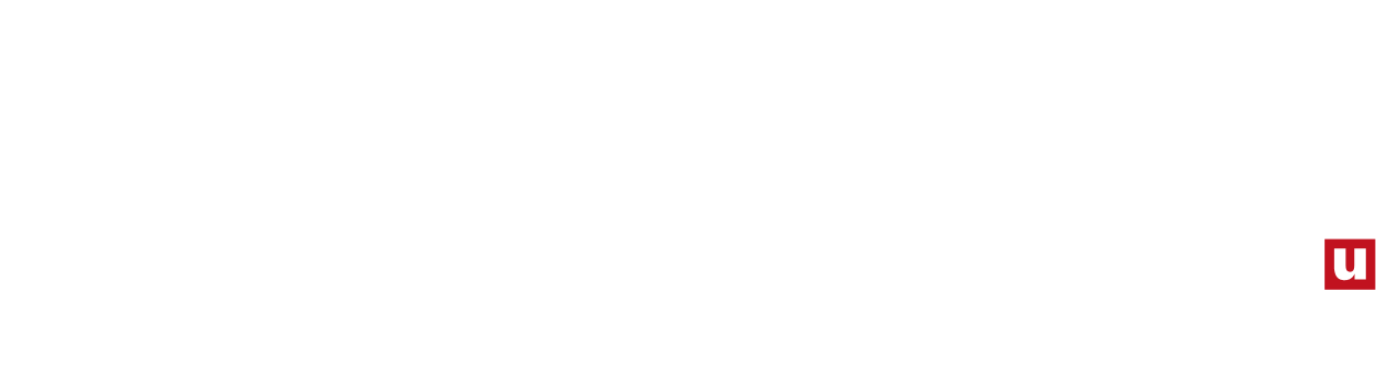 Urząd+: biały logotyp z czerwonym akcentem na granatowym tle